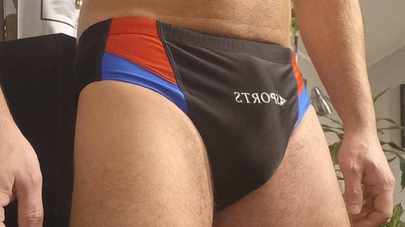 Black speedo with side blue and red panels
